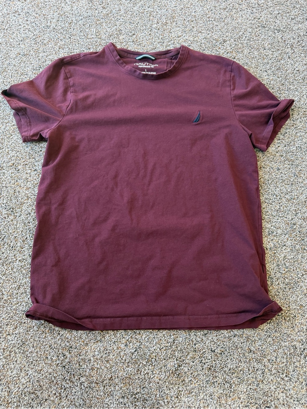Nautica Performance Tee Mens Large Burgundy Stretch Cotton Logo T Shirt Maroon
